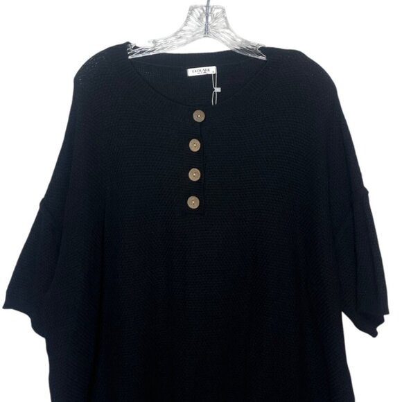 Ekouaer Button-Up Sweater Shirt Womens XL Black Short Sleeves - Picture 3 of 7